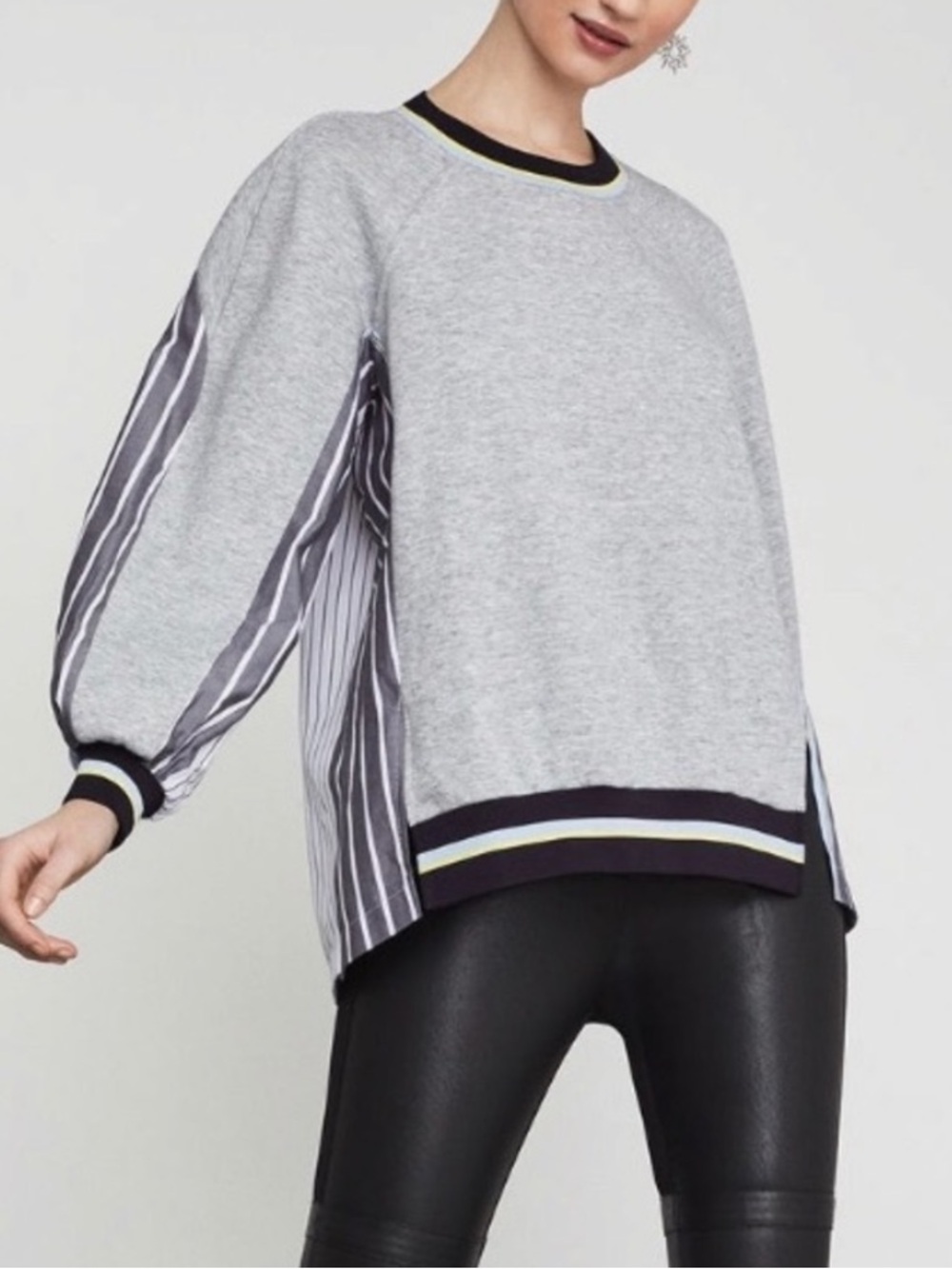 BCBGMAXAZRIA Mixed Media Sweatshirt Stripe Shirt Combo Women XS